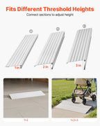 VEVOR Door Threshold Ramp, 87 mm Rise, Aluminum Alloy Threshold Ramp Rated 363 kg Load Capacity, Handicap Ramps for Home Steps for Wheelchair, Scooters, Power Chairs, Walkers, Bicycle, Tricycle