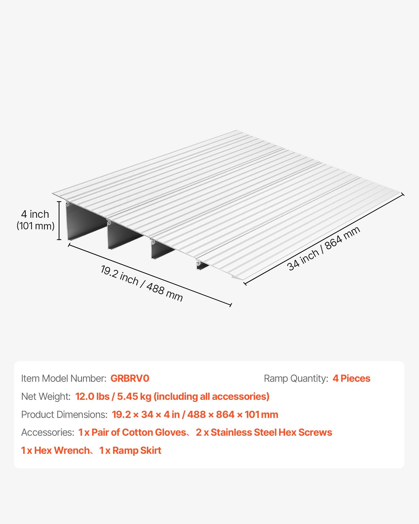 VEVOR Door Threshold Ramp, 115 mm Rise, Aluminum Alloy Threshold Ramp Rated 363 kg Load Capacity, Handicap Ramps for Home Steps for Wheelchair, Scooters, Power Chairs, Walkers, Bicycle, Tricycle