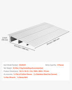 VEVOR Door Threshold Ramp, 87 mm Rise, Aluminum Alloy Threshold Ramp Rated 363 kg Load Capacity, Handicap Ramps for Home Steps for Wheelchair, Scooters, Power Chairs, Walkers, Bicycle, Tricycle