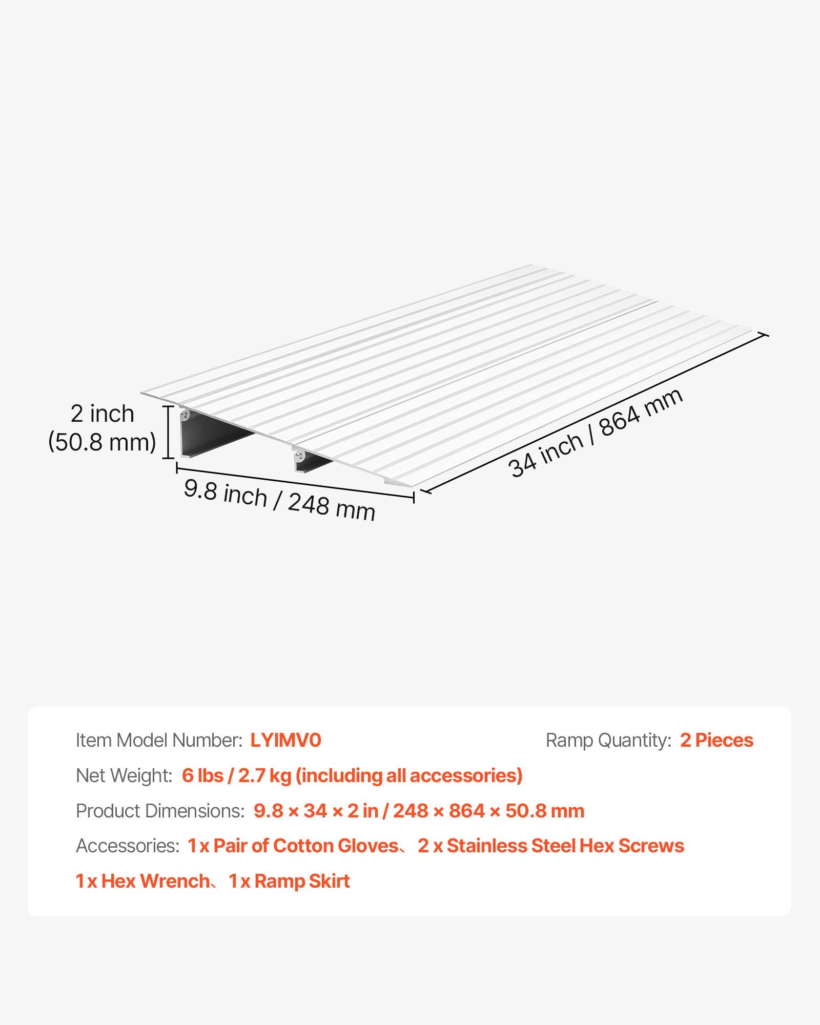 VEVOR Door Threshold Ramp, 59 mm Rise, Aluminum Alloy Threshold Ramp Rated 363 kg Load Capacity, Handicap Ramps for Home Steps for Wheelchair, Scooters, Power Chairs, Walkers, Bicycle, Tricycle
