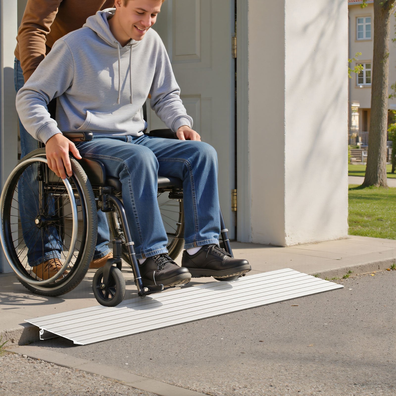 VEVOR Door Threshold Ramp, 26 mm Rise, Aluminum Alloy Threshold Ramp Rated 363 kg Load Capacity, Handicap Ramps for Home Steps for Wheelchair, Scooters, Power Chairs, Walkers, Bicycle, Tricycle