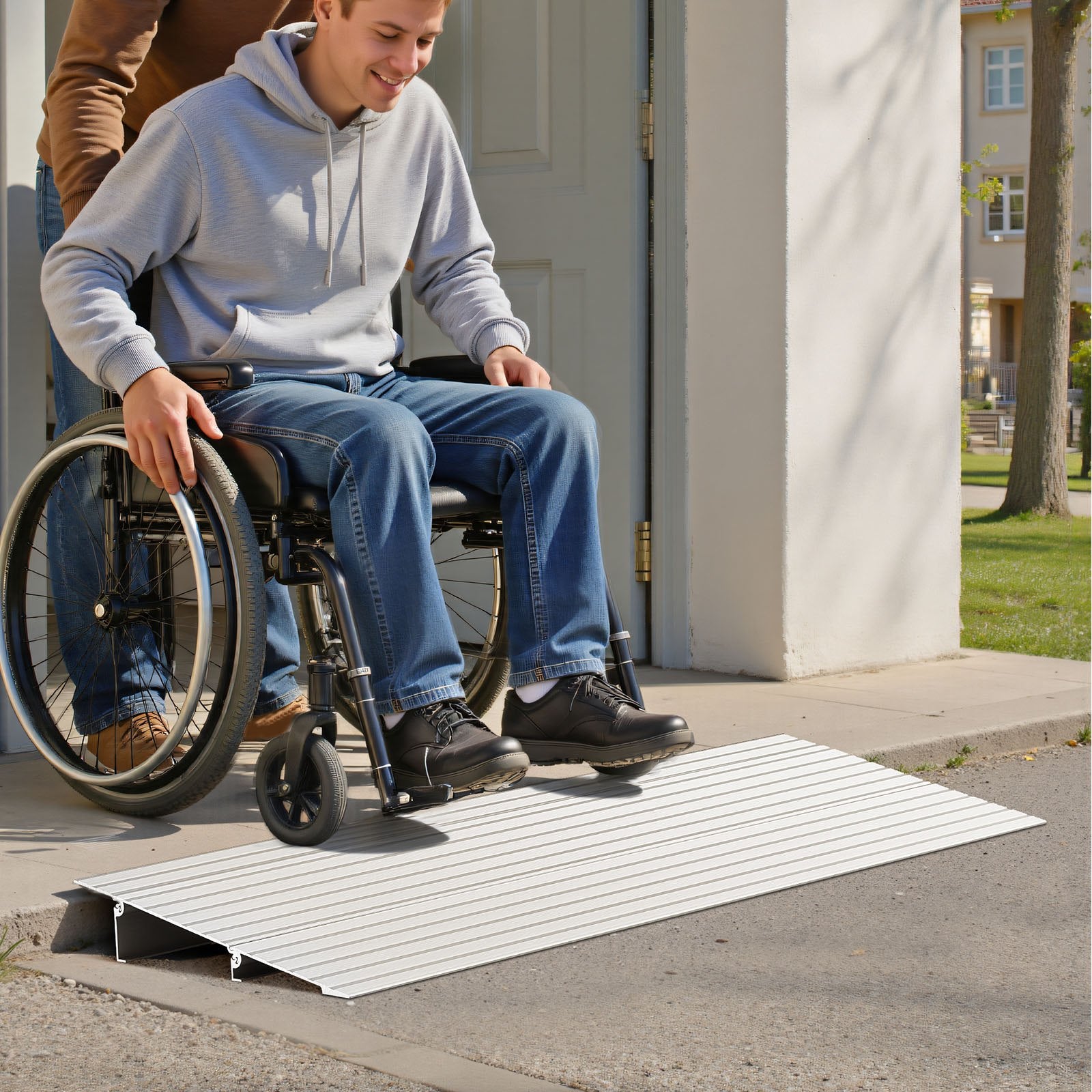 VEVOR Door Threshold Ramp, 59 mm Rise, Aluminum Alloy Threshold Ramp Rated 363 kg Load Capacity, Handicap Ramps for Home Steps for Wheelchair, Scooters, Power Chairs, Walkers, Bicycle, Tricycle