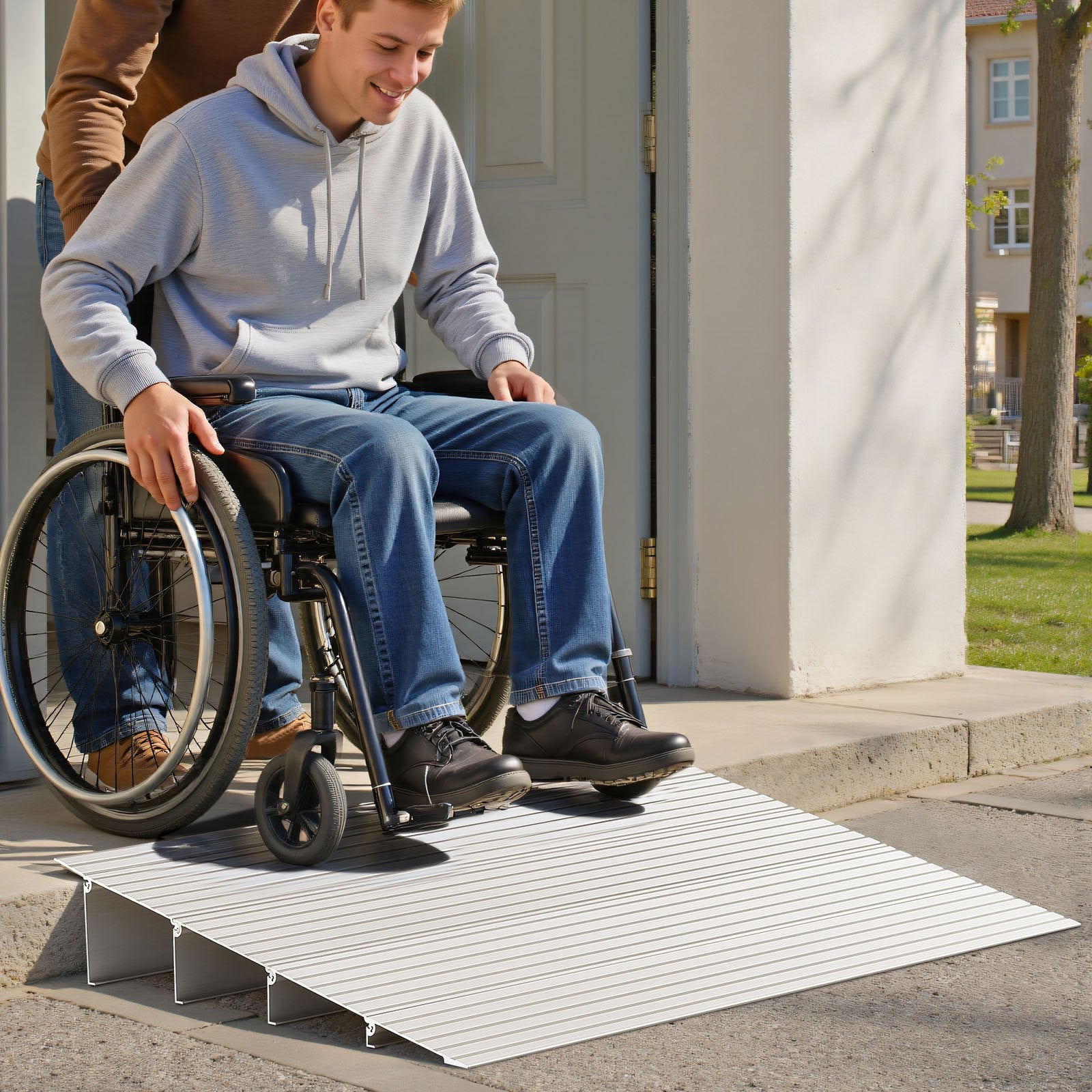 VEVOR Door Threshold Ramp, 115 mm Rise, Aluminum Alloy Threshold Ramp Rated 363 kg Load Capacity, Handicap Ramps for Home Steps for Wheelchair, Scooters, Power Chairs, Walkers, Bicycle, Tricycle