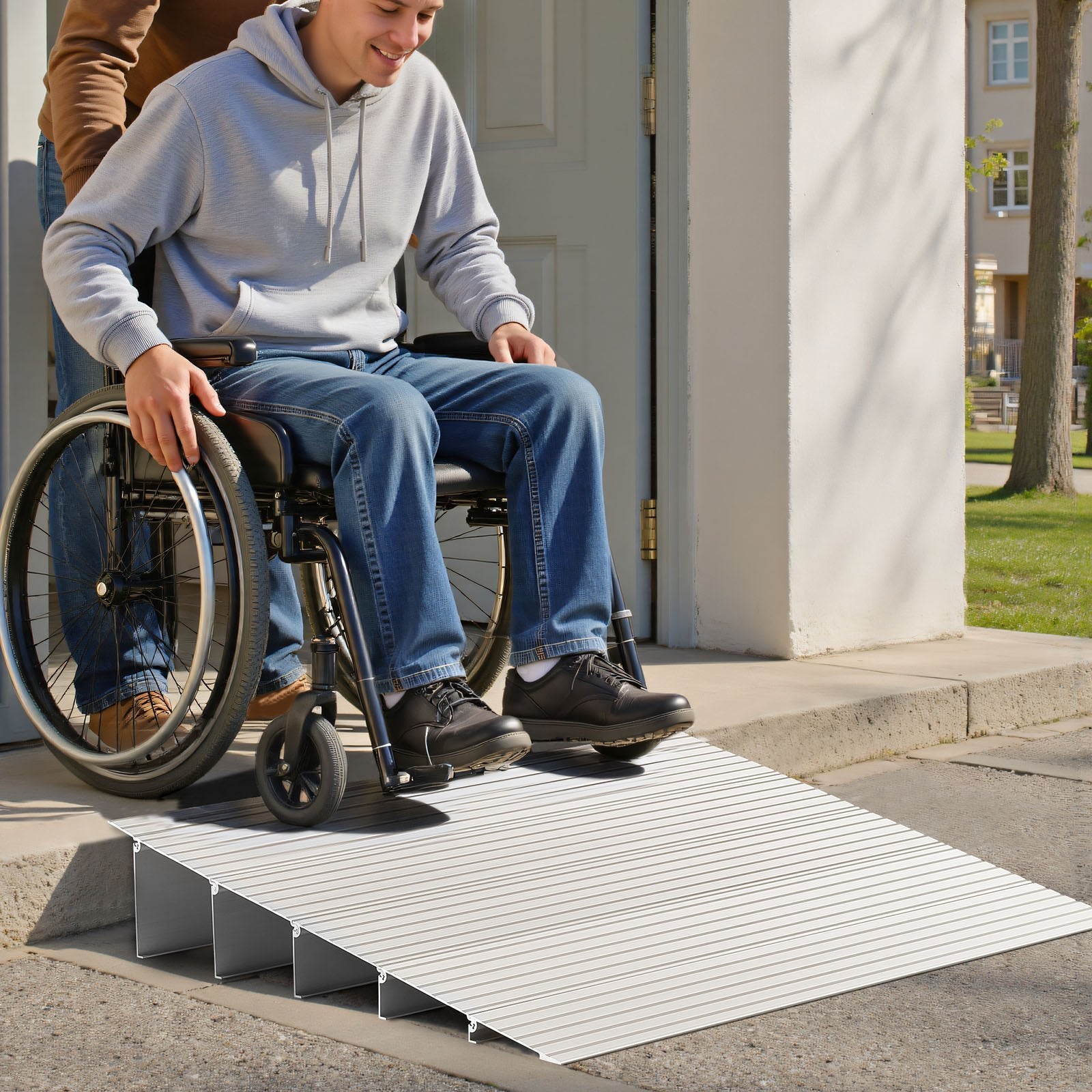 VEVOR Door Threshold Ramp, 138 mm Rise, Aluminum Alloy Threshold Ramp Rated 363 kg Load Capacity, Handicap Ramps for Home Steps for Wheelchair, Scooters, Power Chairs, Walkers, Bicycle, Tricycle