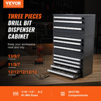 VEVOR Drill Bit Dispenser Cabinet, 3 Pieces Three-Drawer for Letter Sizes A to Z, Five-Drawer Drill Bit Organizer for Wire Gauge Sizes #1 to #60, Stackable for Drill Bit Storage