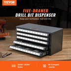 VEVOR Drill Bit Dispenser Cabinet, Five-Drawer Drill Bit Organizer Cabinet for 13.1 mm to 25.4 mm Steel Drill Dispenser Organizer Cabinet with Labels, Stackable Drill Dispenser for Drill Bit Storage