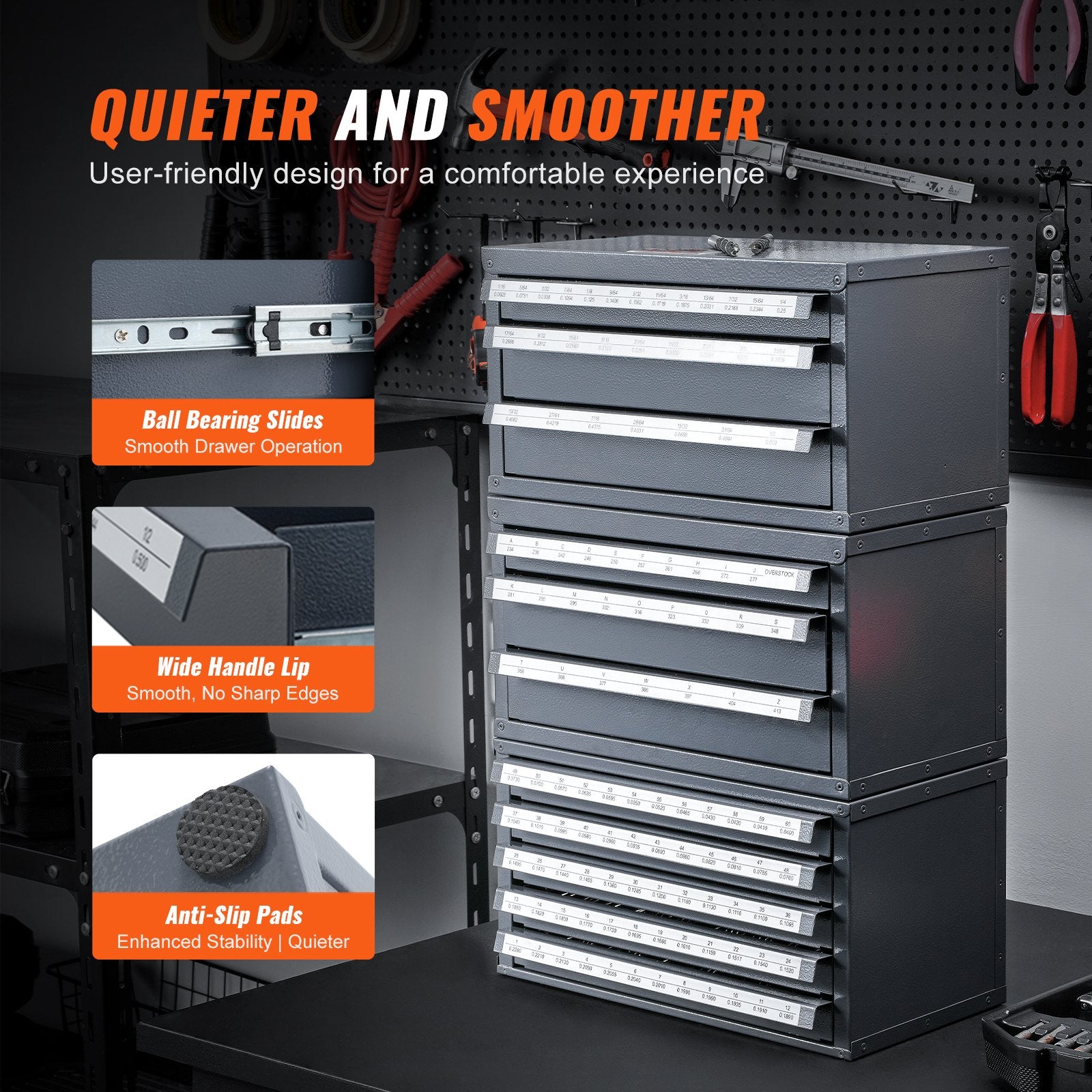 VEVOR Drill Bit Dispenser Cabinet, Five-Drawer Drill Bit Organizer Cabinet for 13.1 mm to 25.4 mm Steel Drill Dispenser Organizer Cabinet with Labels, Stackable Drill Dispenser for Drill Bit Storage