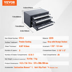 VEVOR Drill Bit Dispenser Cabinet, Three-Drawer Drill Bit Organizer Cabinet for 1.59 mm to 12.7 mm, Steel Drill Dispenser Organizer Cabinet with Labels, Stackable Drill Dispenser for Drill Bit Storage