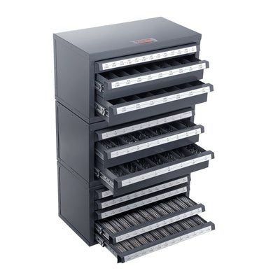 VEVOR Drill Bit Dispenser Cabinet, 3 Pieces Three-Drawer for Letter Sizes A to Z, Five-Drawer Drill Bit Organizer for Wire Gauge Sizes #1 to #60, Stackable for Drill Bit Storage