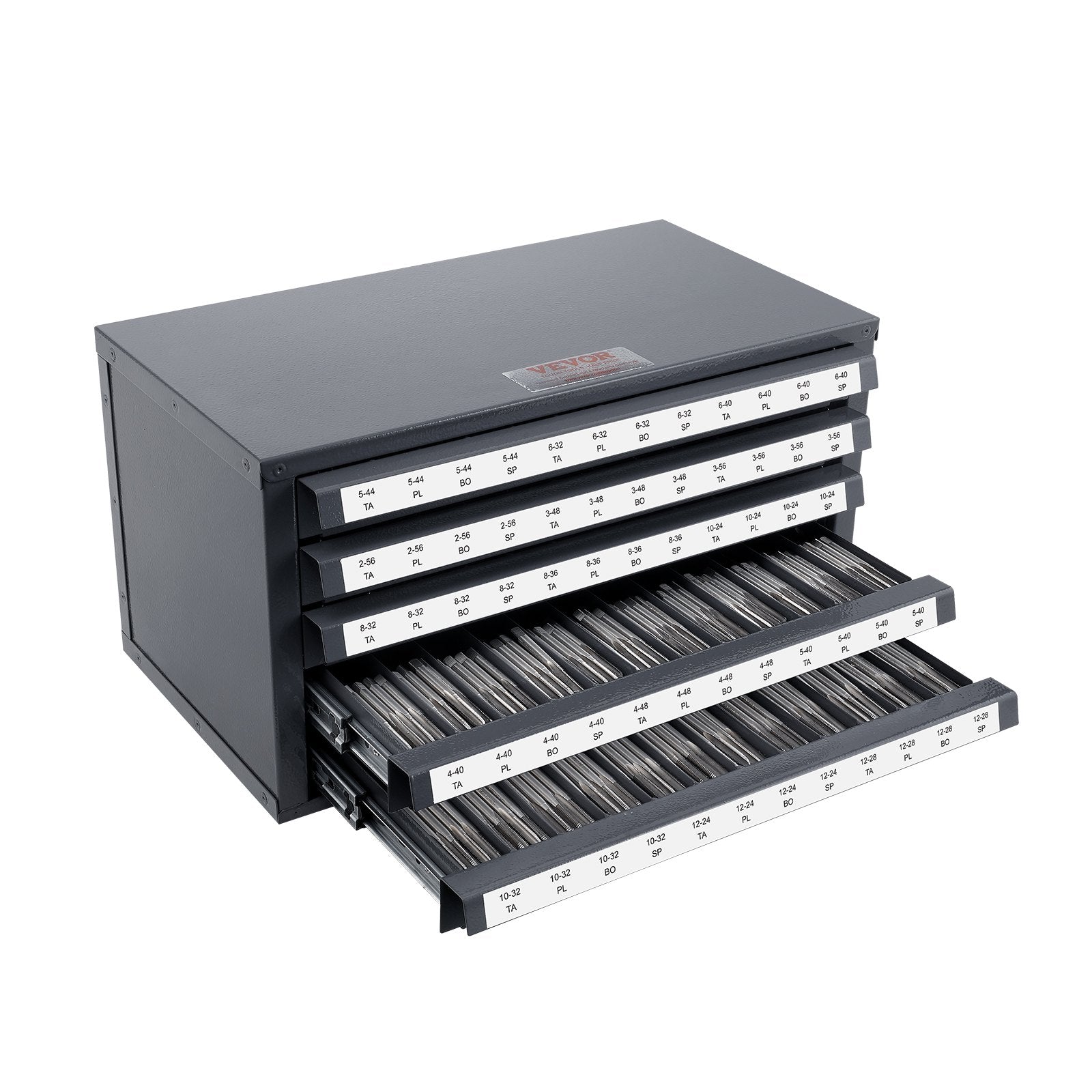 VEVOR Tap Dispenser Cabinet, Five-Drawer Tap Organizer Cabinet for #2-56-#12-28 Steel Tap Dispenser Organizer Cabinet with Labels, 60-Compartment Stackable Tap Cabinet for Tap Storage