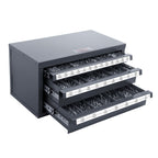 VEVOR Drill Bit Dispenser Cabinet, Three-Drawer Drill Bit Organizer Cabinet for 1.59 mm to 12.7 mm, Steel Drill Dispenser Organizer Cabinet with Labels, Stackable Drill Dispenser for Drill Bit Storage