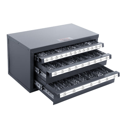 VEVOR Drill Bit Dispenser Cabinet, Three-Drawer Drill Bit Organizer Cabinet for 1.59 mm to 12.7 mm, Steel Drill Dispenser Organizer Cabinet with Labels, Stackable Drill Dispenser for Drill Bit Storage