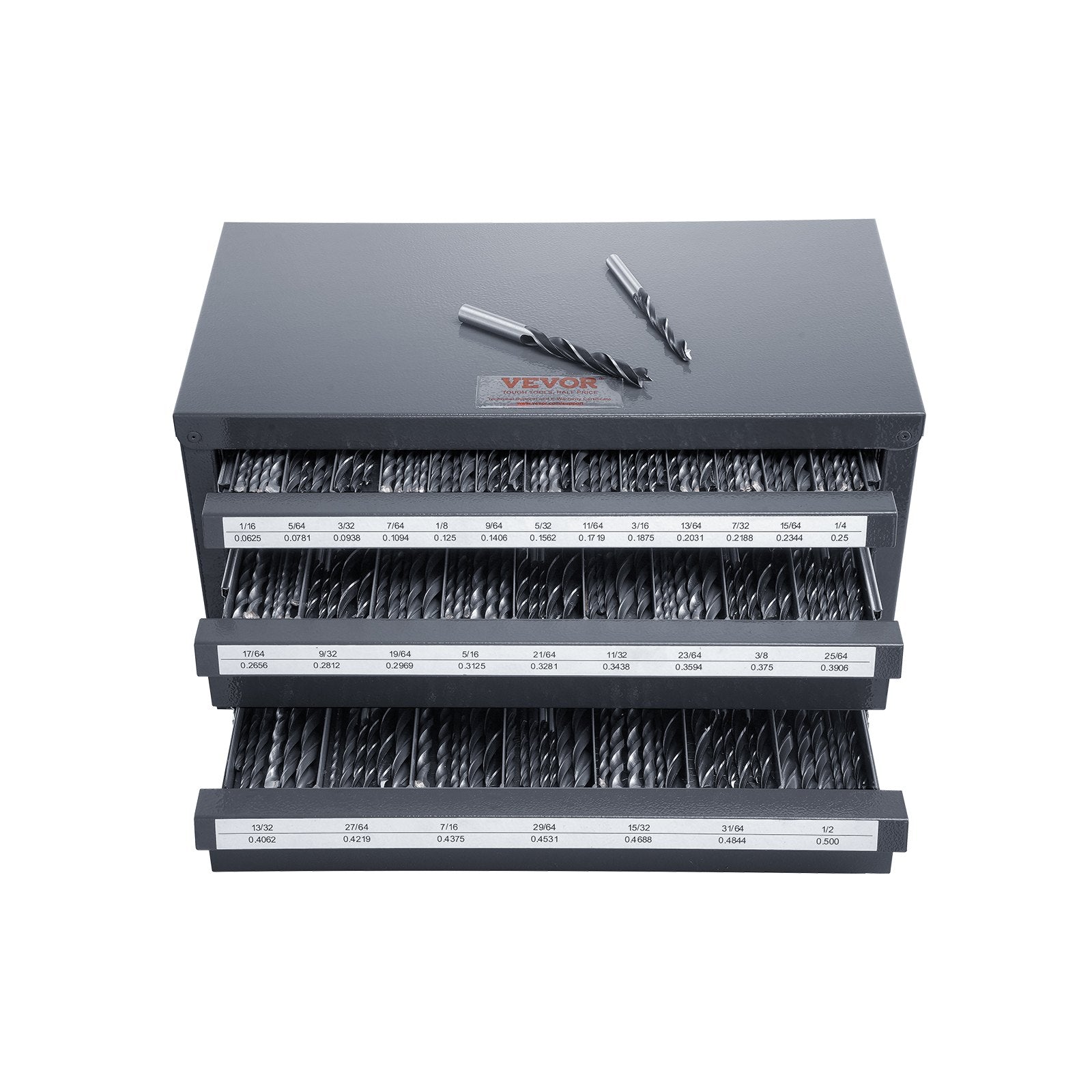 VEVOR Drill Bit Dispenser Cabinet, Three-Drawer Drill Bit Organizer Cabinet for 1.59 mm to 12.7 mm, Steel Drill Dispenser Organizer Cabinet with Labels, Stackable Drill Dispenser for Drill Bit Storage