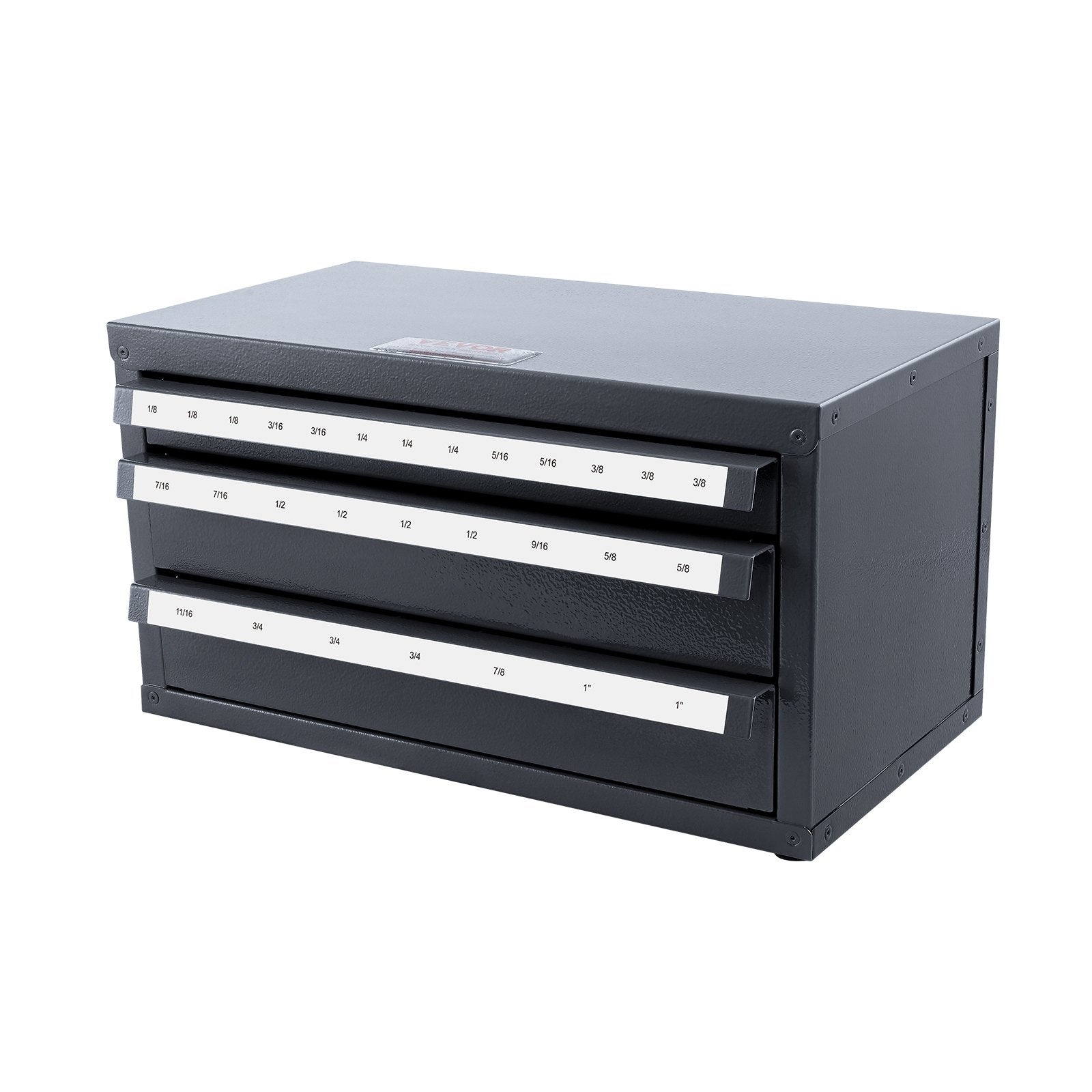 VEVOR End Mill Dispenser Cabinet, Three-Drawer End Mill Organizer Cabinet for 1/8" to 1", Steel End Mill Dispenser Organizer Cabinet with Labels, 29-Compartment Stackable for End Mill Storage