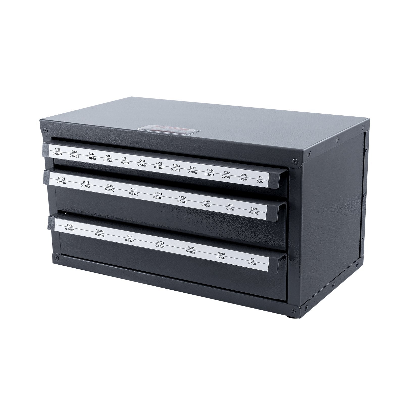 VEVOR Drill Bit Dispenser Cabinet, Three-Drawer Drill Bit Organizer Cabinet for 1.59 mm to 12.7 mm, Steel Drill Dispenser Organizer Cabinet with Labels, Stackable Drill Dispenser for Drill Bit Storage