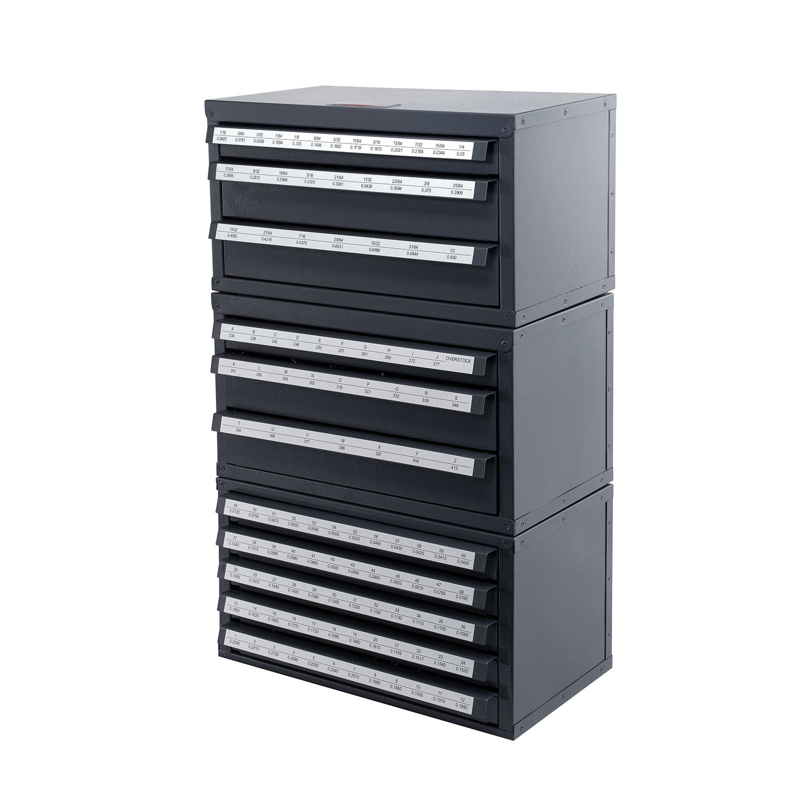 VEVOR Drill Bit Dispenser Cabinet, 3 Pieces Three-Drawer for Letter Sizes A to Z, Five-Drawer Drill Bit Organizer for Wire Gauge Sizes #1 to #60, Stackable for Drill Bit Storage