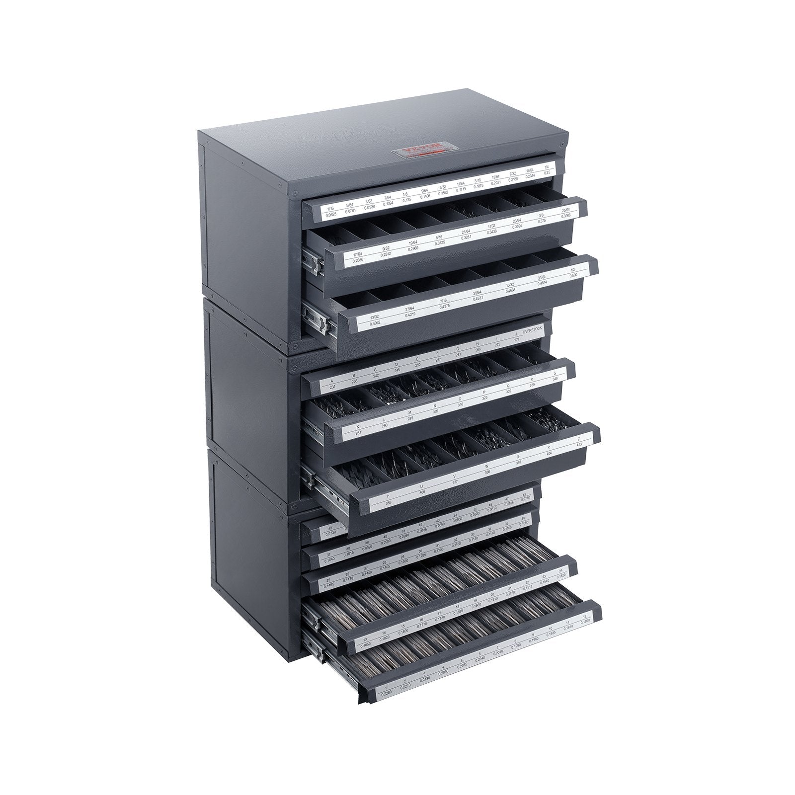 VEVOR Drill Bit Dispenser Cabinet, 3 Pieces Three-Drawer for Letter Sizes A to Z, Five-Drawer Drill Bit Organizer for Wire Gauge Sizes #1 to #60, Stackable for Drill Bit Storage