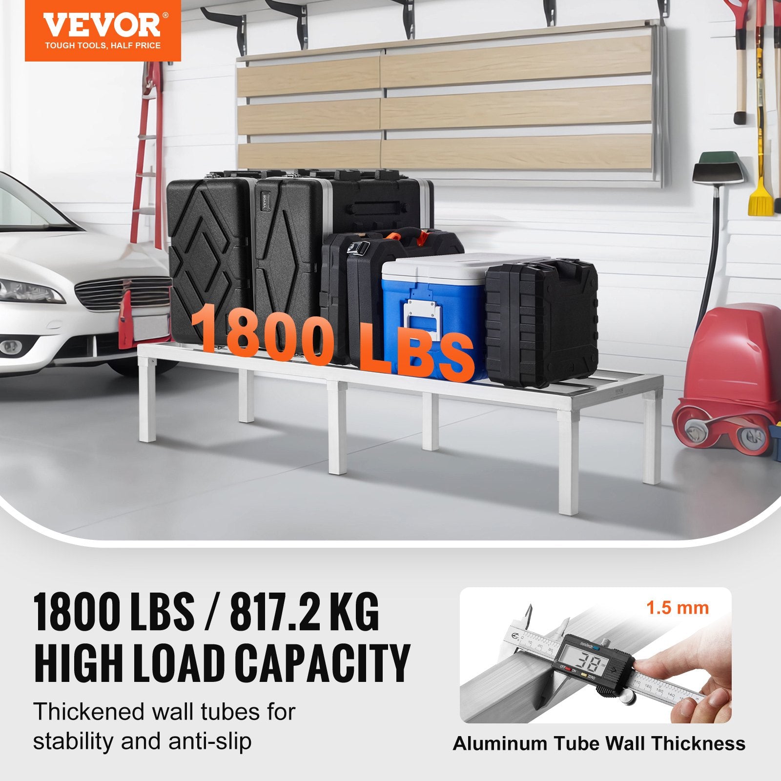 VEVOR Aluminum Dunnage Rack, 60” x 20” Commercial Food Floor Rack, 12” Off the Floor, 1800 lbs Capacity All-Welded Aluminum Storage Rack, for Storage in Restaurants, Kitchens, Garages and Vehicles