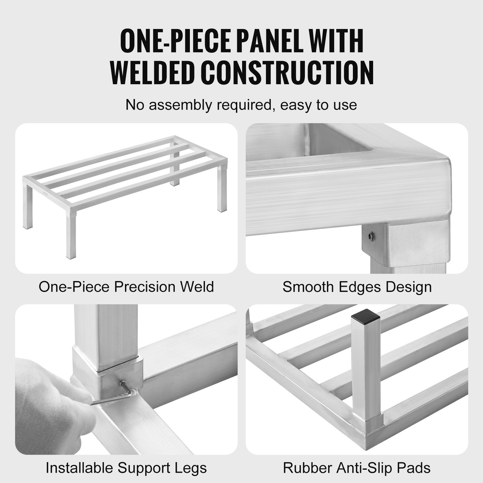 VEVOR Aluminum Dunnage Rack, 48” x 20” Commercial Food Floor Rack, 12” Off the Floor, 1800 lbs Capacity All-Welded Aluminum Storage Rack, for Storage in Restaurants, Kitchens, Garages and Vehicles