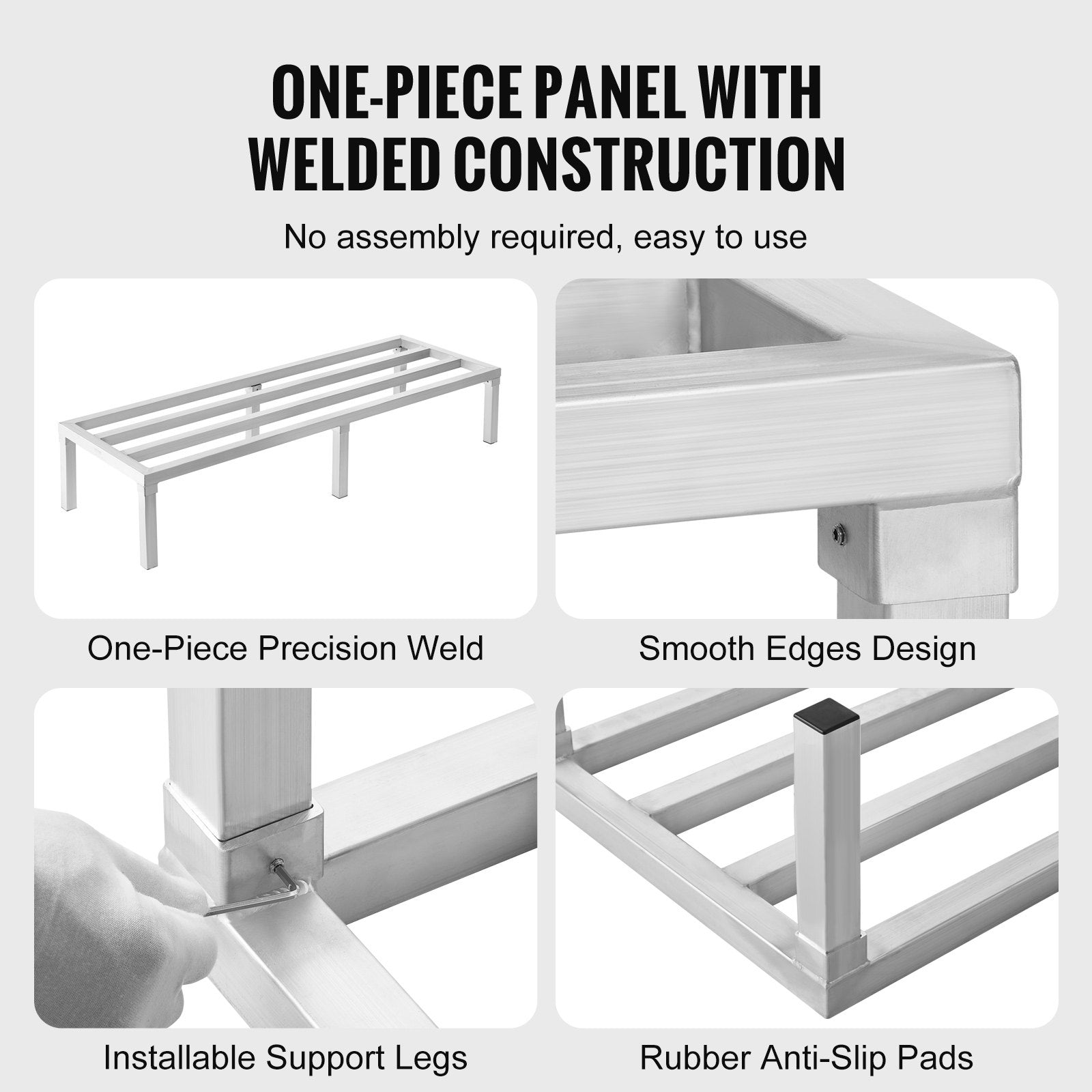 VEVOR Aluminum Dunnage Rack, 60” x 20” Commercial Food Floor Rack, 12” Off the Floor, 1800 lbs Capacity All-Welded Aluminum Storage Rack, for Storage in Restaurants, Kitchens, Garages and Vehicles
