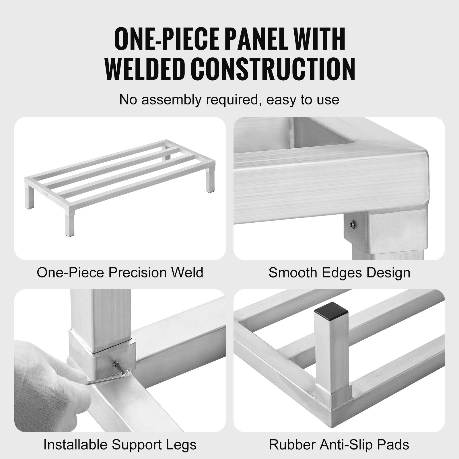 VEVOR Aluminum Dunnage Rack, 48” x 20” Commercial Food Floor Rack, 8” Off the Floor, 1800 lbs Capacity All-Welded Aluminum Storage Rack, for Storage in Restaurants, Kitchens, Garages and Vehicles