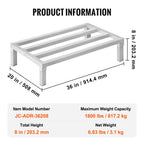VEVOR Aluminum Dunnage Rack, 36” x 20” Commercial Food Floor Rack, 8” Off the Floor, 1800 lbs Capacity All-Welded Aluminum Storage Rack, for Storage in Restaurants, Kitchens, Garages and Vehicles
