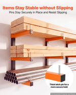 VEVOR Lumber Rack, 3-Tier 4-Pack 50 kg per Tier, Foldable Wood Storage, Wall-mounted for Garages, Workshops, Warehouse, Basement, Heavy-Duty Cantilever Arms, Locking Pins, Steel, Orange &amp; Black