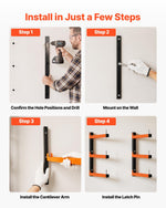 VEVOR Lumber Rack, 3-Tier 6-Pack 50 kg per Tier, Foldable Wood Storage, Wall-mounted for Garages, Workshops, Warehouse, Basement, Heavy-Duty Cantilever Arms, Locking Pins, Steel, Orange & Black