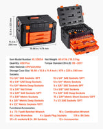 VEVOR Mechanics Tool Set and Socket Set, 450 Pcs, 6.4, 9.5 and 12.7 mm Drive Deep and Standard Sockets, SAE Metric Mechanic Tool Kit with Bits, Wrenches, Accessories, Storage Case with Orange Drawer
