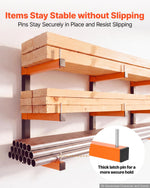 VEVOR Lumber Rack, 3-Tier 6-Pack 50 kg per Tier, Foldable Wood Storage, Wall-mounted for Garages, Workshops, Warehouse, Basement, Heavy-Duty Cantilever Arms, Locking Pins, Steel, Orange & Black