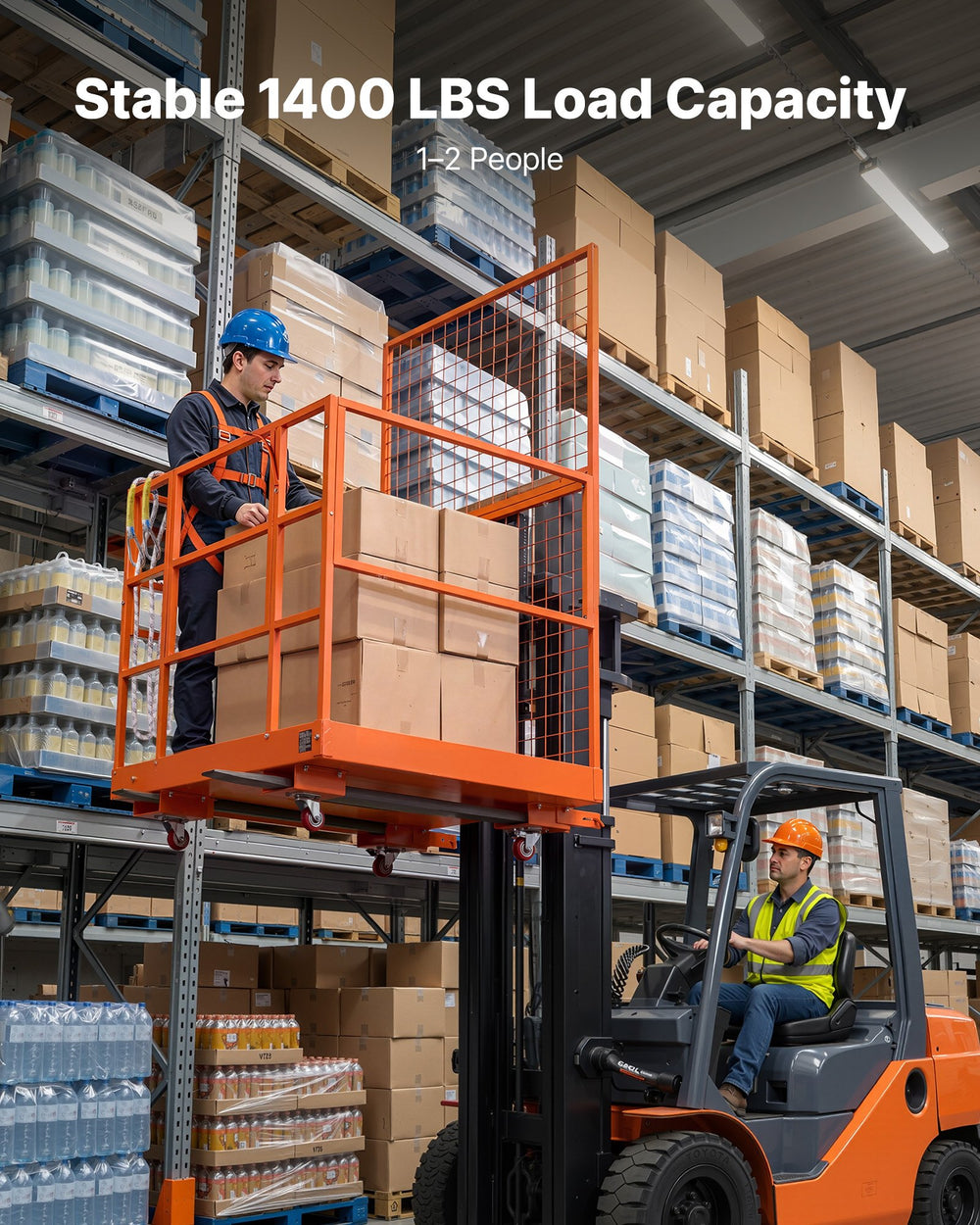 VEVOR Forklift Safety Cage, 1225 x 1148 mm, Heavy Duty Forklift Man Basket, 635.03 kg Capacity Collapsible Work Platform Lift Basket with 4 Wheels, Lock, Drain Hole, for Aerial Work Lifting Loader