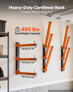 VEVOR Lumber Rack, 3-Tier 3-Pack 50 kg per Tier, Foldable Wood Storage, Wall-mounted for Garages, Workshops, Warehouse, Basement, Heavy-Duty Cantilever Arms, Locking Pins, Steel, Orange & Black