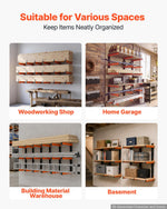 VEVOR Lumber Rack, 3-Tier 6-Pack 50 kg per Tier, Foldable Wood Storage, Wall-mounted for Garages, Workshops, Warehouse, Basement, Heavy-Duty Cantilever Arms, Locking Pins, Steel, Orange & Black