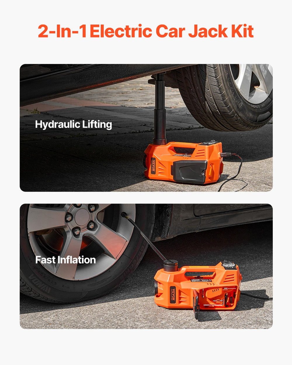 VEVOR Electric Car Jack, 5 Tons /11000 lbs, Electric Scissor Jack with Built-In Inflator, 12V Adjustable Tire Change Replacement with Secure Hammer & LED Light, Portable Jack kit for Sedan, SUV, Truck