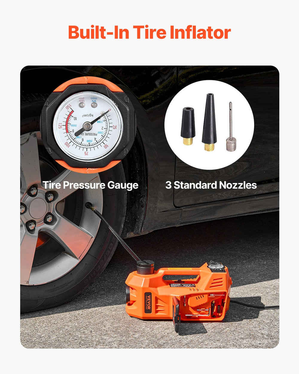 VEVOR Electric Car Jack, 5 Tons /11000 lbs, Electric Scissor Jack with Built-In Inflator, 12V Adjustable Tire Change Replacement with Secure Hammer & LED Light, Portable Jack kit for Sedan, SUV, Truck