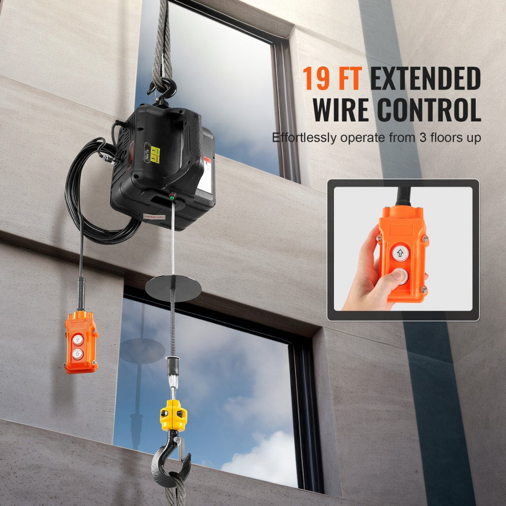 VEVOR 2-in-1 Portable Electric Hoist Power Winch 499 kg Wired Remote Control