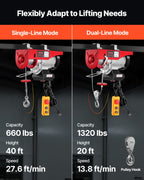 VEVOR Electric Hoist Crane Winch 598.7 kg 9997.4 cm Wireless & 426.7 cm Wired Remote