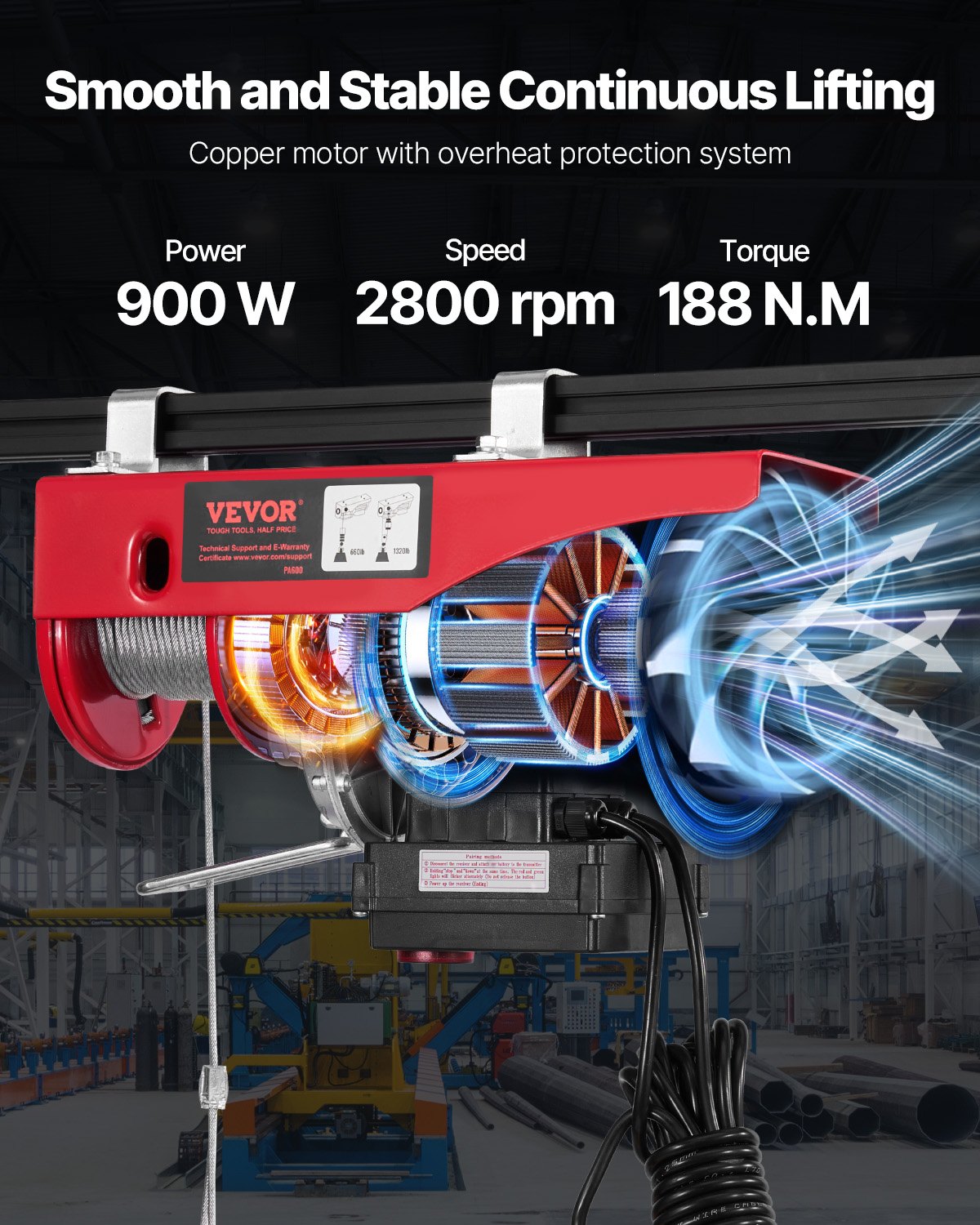 VEVOR Electric Hoist Crane Winch 598.7 kg 9997.4 cm Wireless & 426.7 cm Wired Remote