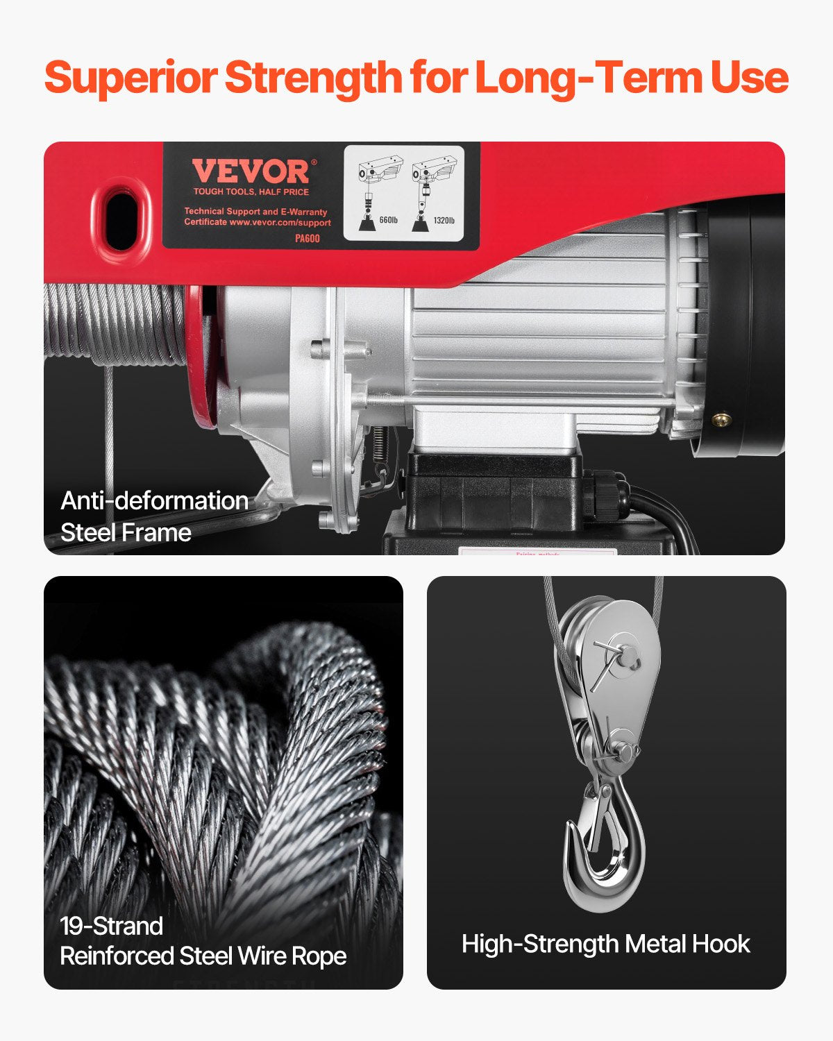 VEVOR Electric Hoist Crane Winch 598.7 kg 9997.4 cm Wireless & 426.7 cm Wired Remote