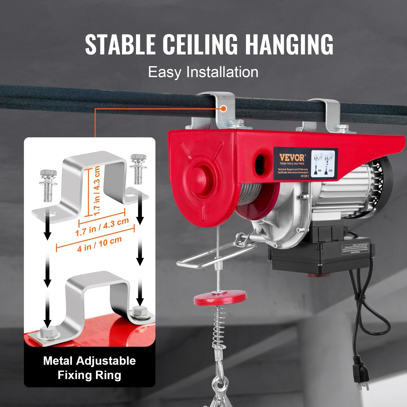 VEVOR Electric Hoist, 598.7 kg Lifting Capacity, 1150W 220V Electric Steel Wire Winch with Wireless Remote Control, 1219 cm Single Cable Lifting Height & Motor, for Garage Warehouse Factory