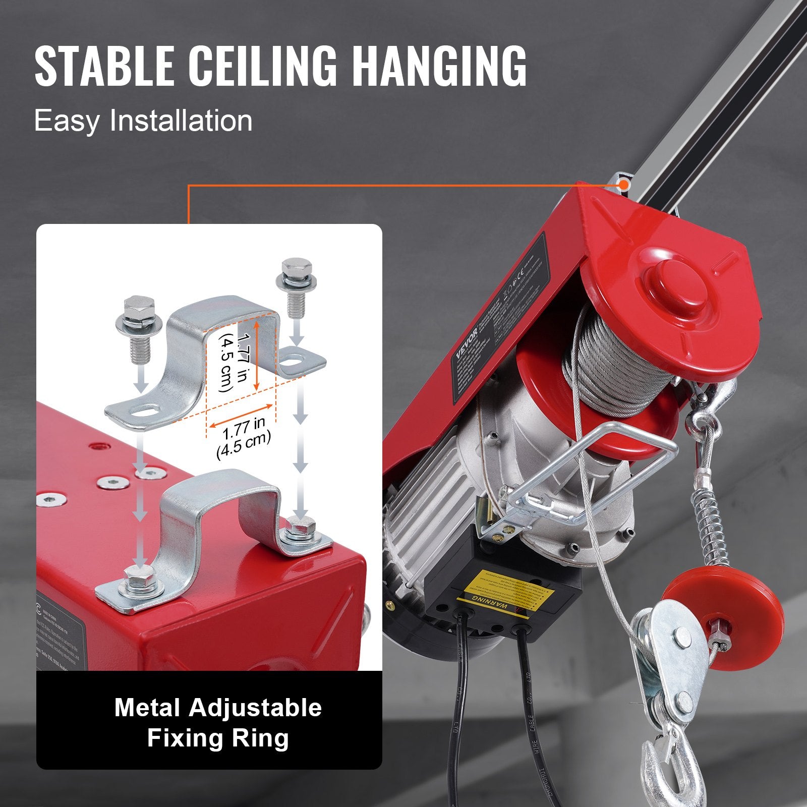 VEVOR Electric Hoist, 880 lbs 230V Electric Winch with 14 ft Wired Remote Control, 40 ft Single Cable Lifting Height, Single/Double Slings, Emergency Stop, Lift Hoist for Garage Warehouse Factory