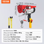 VEVOR Electric Hoist, 880 lbs 230V Electric Winch with 14 ft Wired Remote Control, 40 ft Single Cable Lifting Height, Single/Double Slings, Emergency Stop, Lift Hoist for Garage Warehouse Factory