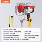 VEVOR Electric Hoist Crane Winch 798.3 kg with 426.7 cm Wired Remote Control 230V