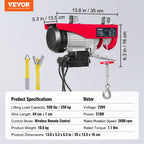 VEVOR Electric Hoist, 249.5 kg Lifting Capacity, 510W 220V Electric Steel Wire Winch with Wireless Remote Control, 1219 cm Single Cable Lifting Height & Pure Copper Motor, for Garage Warehouse Factory