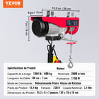 VEVOR Electric Hoist, 598.7 kg Lifting Capacity, 1150W 220V Electric Steel Wire Winch with 427 cm Wired Remote Control, 1219 cm Single Cable Lifting Height & Pure Copper Motor, for Garage Warehouse Factory