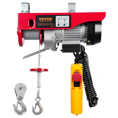 VEVOR Electric Hoist, 249.5 kg Lifting Capacity, 510W 220V Electric Steel Wire Winch with 427 cm Wired Remote Control, 1219 cm Single Cable Lifting Height & Pure Copper Motor, for Garage Warehouse Factory
