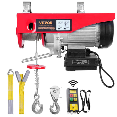 VEVOR Electric Hoist, 598.7 kg Lifting Capacity, 1150W 220V Electric Steel Wire Winch with Wireless Remote Control, 1219 cm Single Cable Lifting Height & Motor, for Garage Warehouse Factory