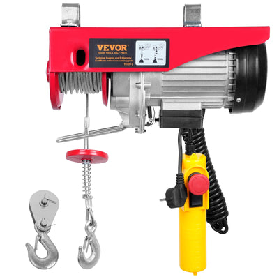 VEVOR Electric Hoist, 598.7 kg Lifting Capacity, 1150W 220V Electric Steel Wire Winch with 427 cm Wired Remote Control, 1219 cm Single Cable Lifting Height & Pure Copper Motor, for Garage Warehouse Factory
