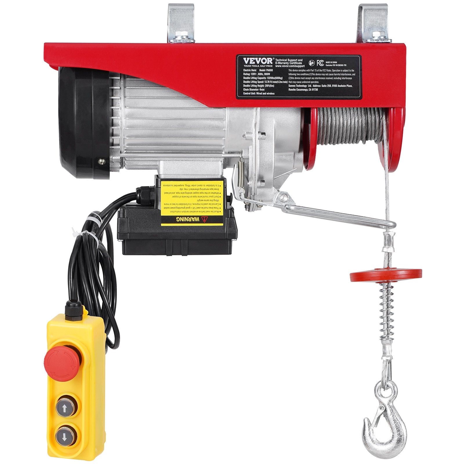 VEVOR Electric Hoist Crane Winch 598.7 kg 9997.4 cm Wireless & 426.7 cm Wired Remote