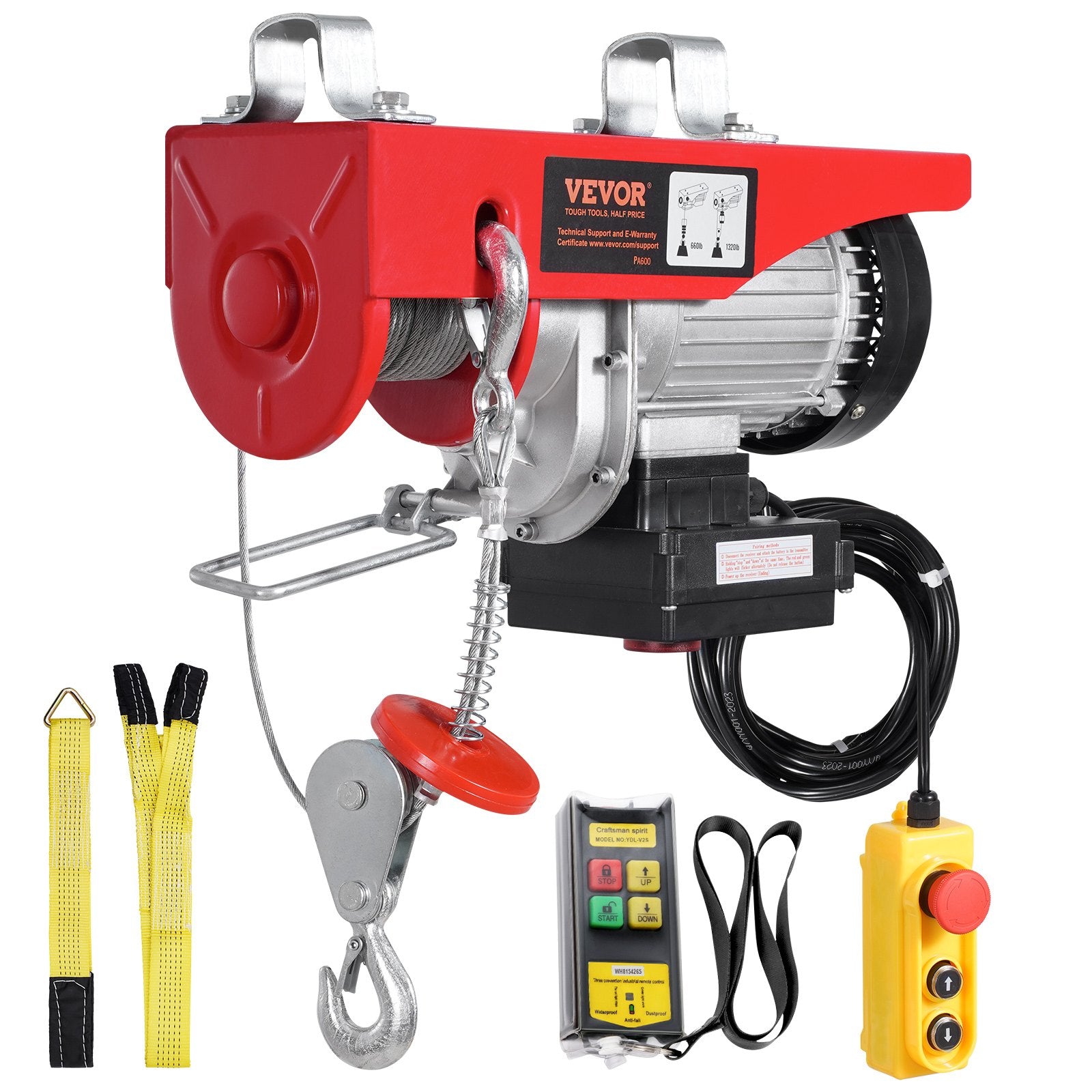 VEVOR Electric Hoist Crane Winch 598.7 kg 9997.4 cm Wireless & 426.7 cm Wired Remote